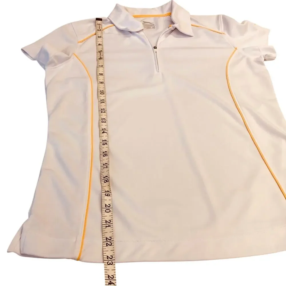 Slazenger White Zip Front Polo Activewear Shirt with Gold Piping Short Sleeve - Picture 13 of 16